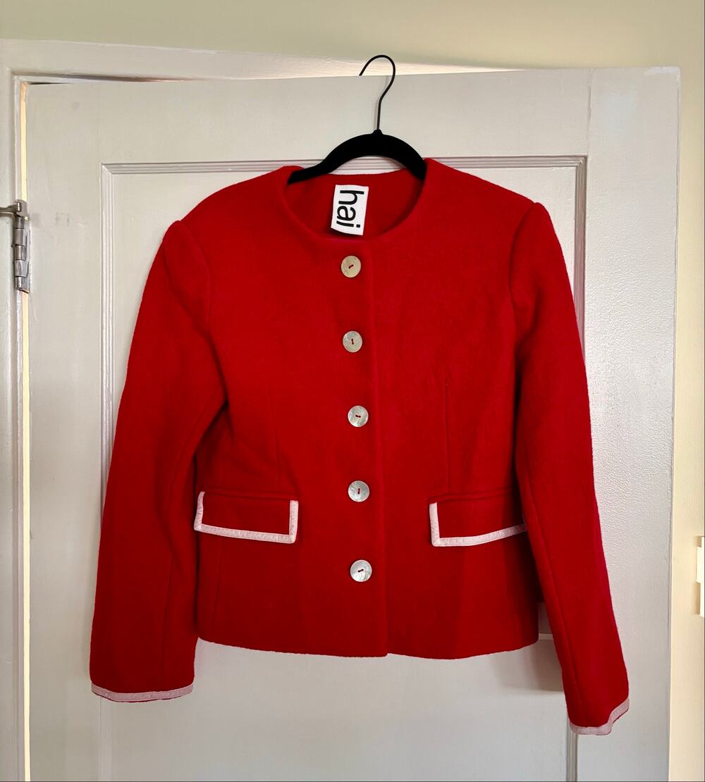 Home of hai Marlene red wool lady jacket s small velvet shell buttons